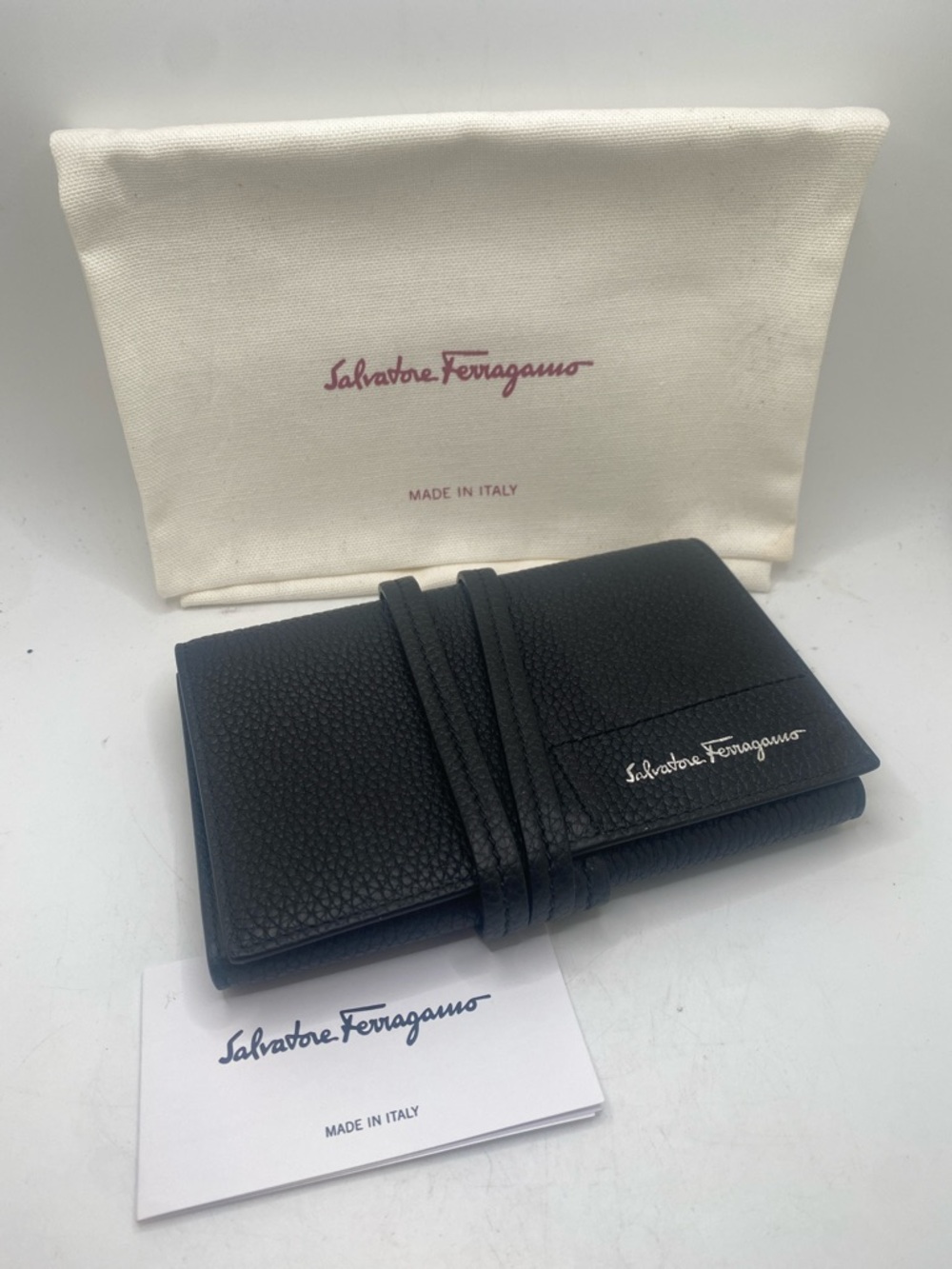 NWT Salvatore Ferragamo Black Pebbled Leather Notebook Cover #66A599